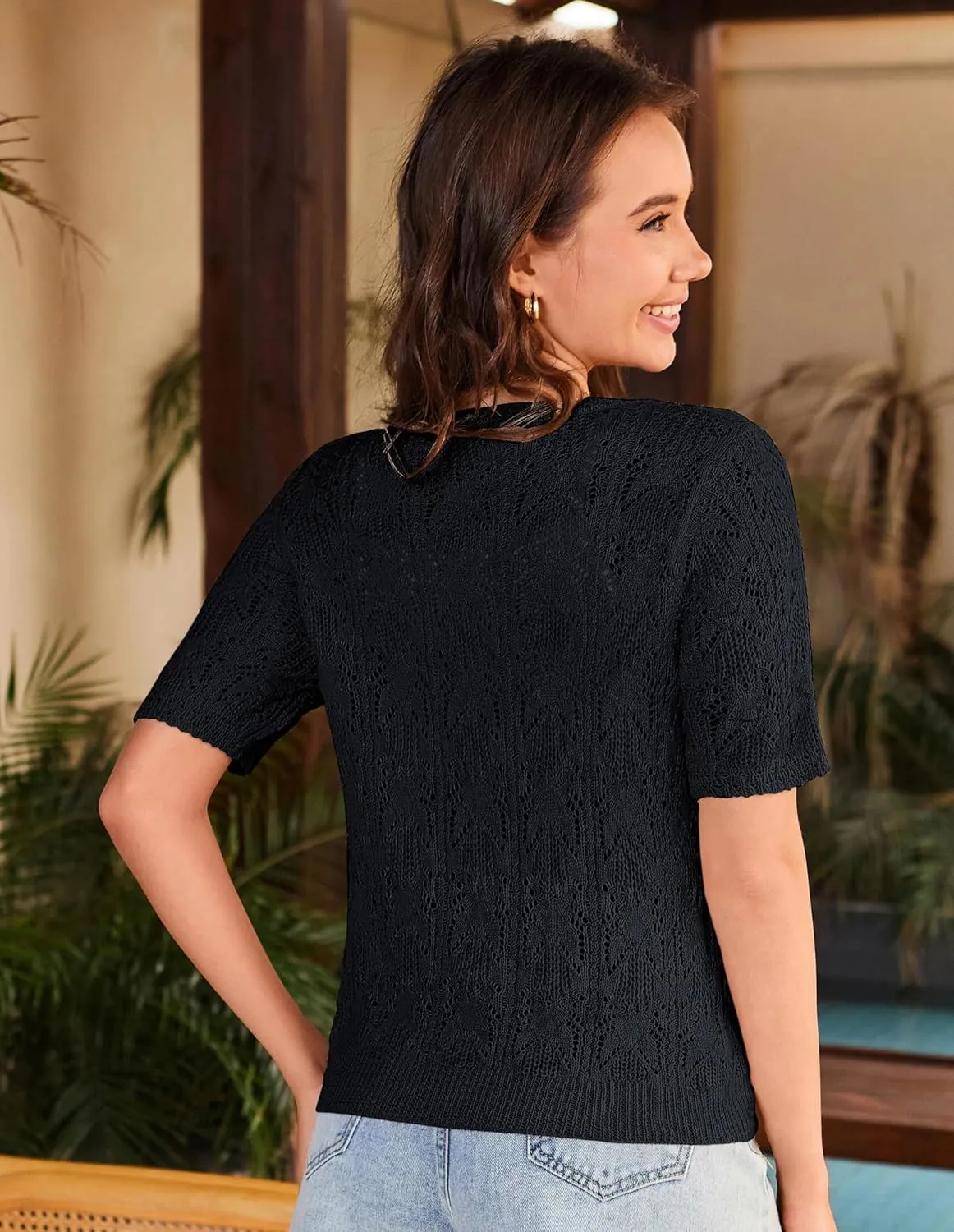 GRACE KARIN 2025 Women's Short Sleeve V Neck Cardigans Sweaters Open Front Knit Crochet Button Bolero Shrugs Tops