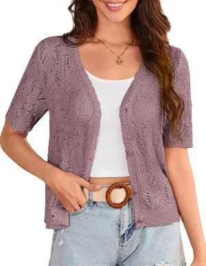 GRACE KARIN 2025 Women's Short Sleeve V Neck Cardigans Sweaters Open Front Knit Crochet Button Bolero Shrugs Tops