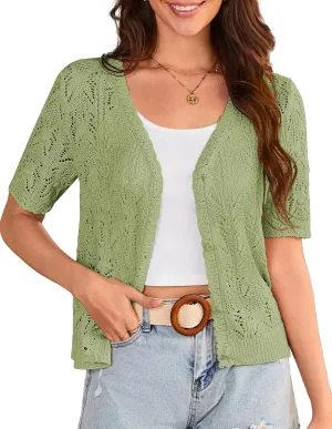 GRACE KARIN 2025 Women's Short Sleeve V Neck Cardigans Sweaters Open Front Knit Crochet Button Bolero Shrugs Tops