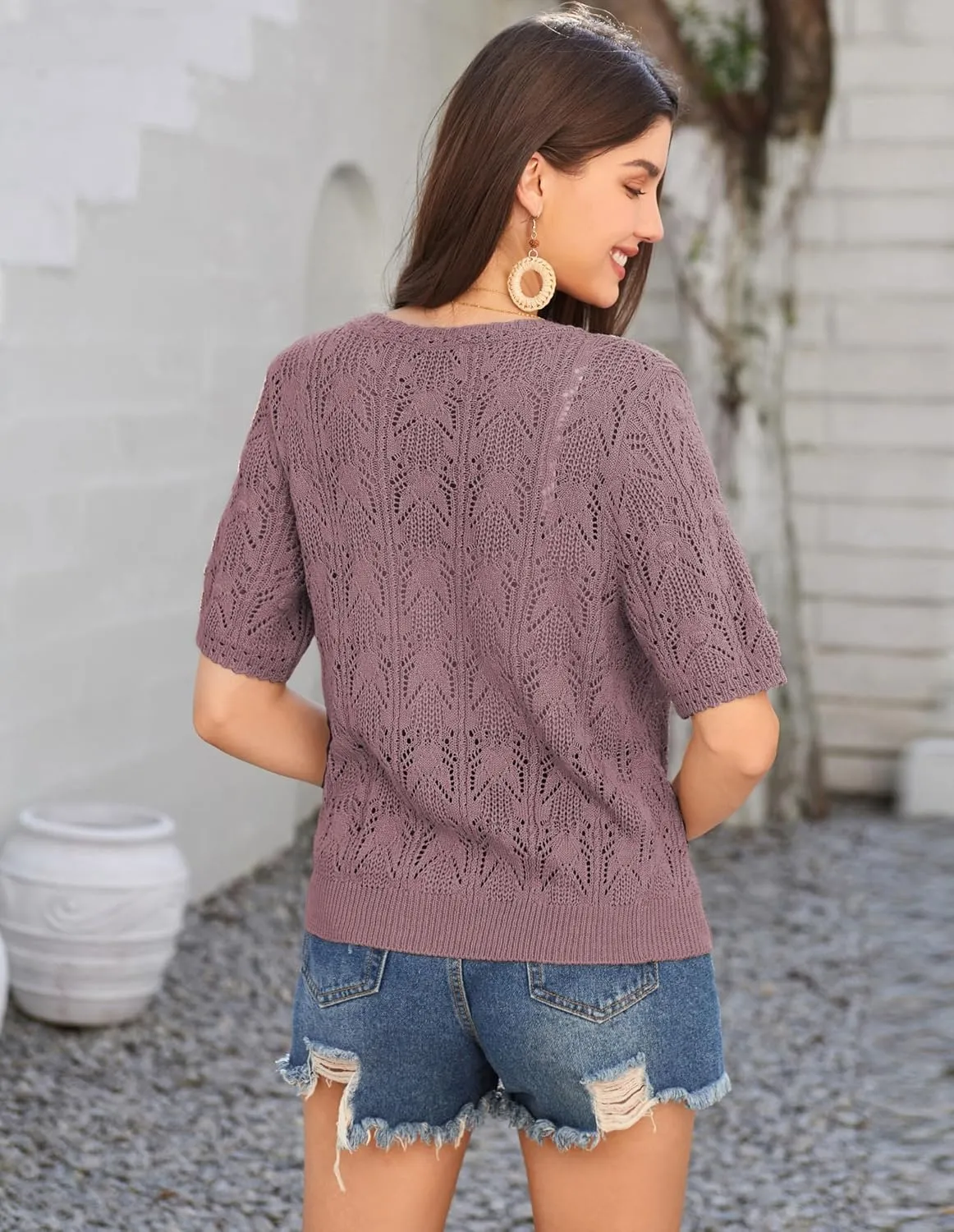 GRACE KARIN 2025 Women's Short Sleeve V Neck Cardigans Sweaters Open Front Knit Crochet Button Bolero Shrugs Tops