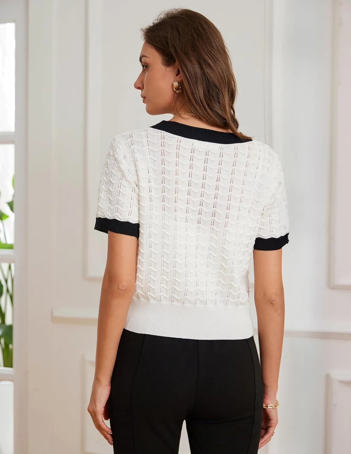 GRACE KARIN Womens Summer Cardigan Sweaters 2025 Short Sleeve Cropped V Neck Lightweight Textured Ribbed Sweaters Tops