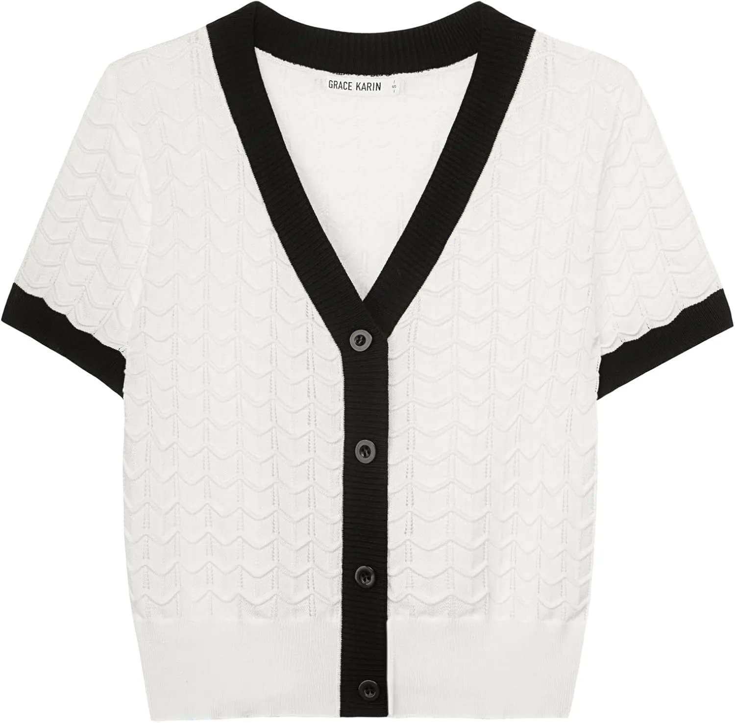 GRACE KARIN Womens Summer Cardigan Sweaters 2025 Short Sleeve Cropped V Neck Lightweight Textured Ribbed Sweaters Tops