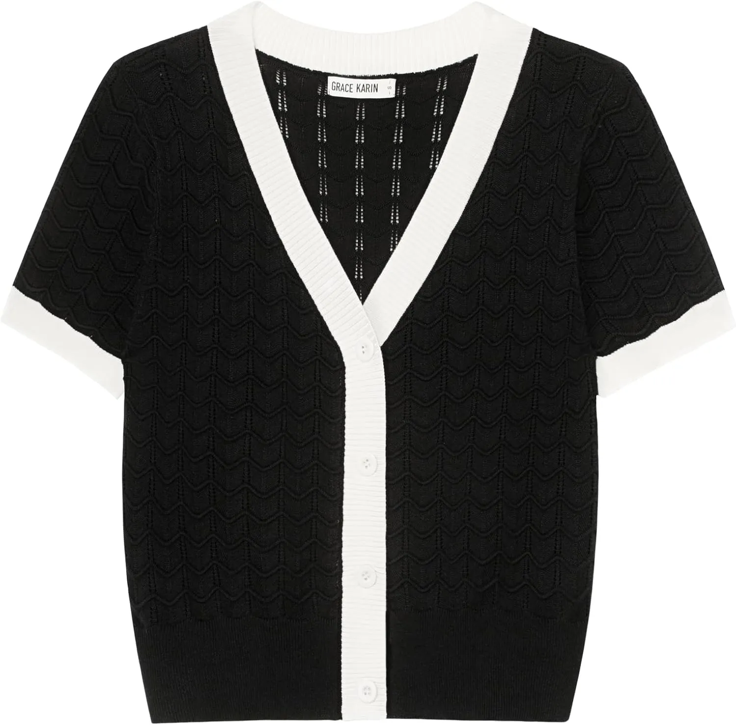 GRACE KARIN Womens Summer Cardigan Sweaters 2025 Short Sleeve Cropped V Neck Lightweight Textured Ribbed Sweaters Tops