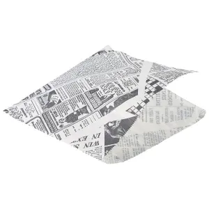 Greaseproof Paper Bags White Newspaper Print 17.5 x 17.5cm pack of 1