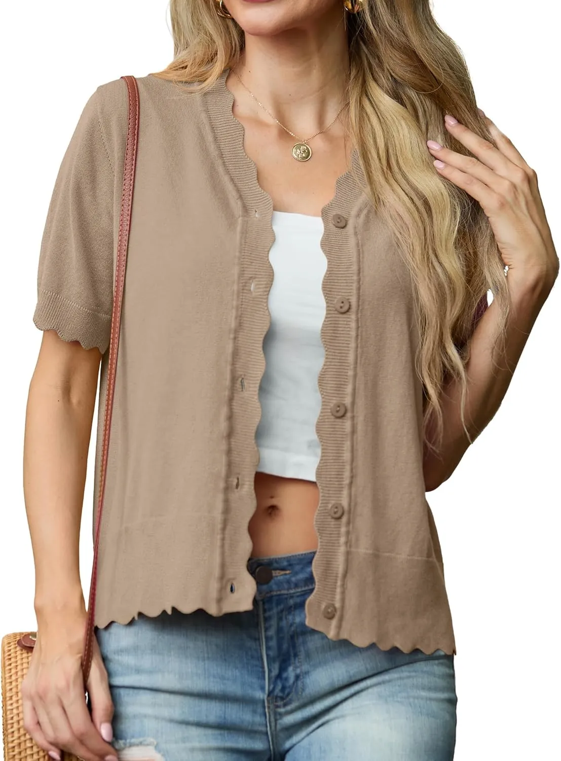 GRECERELLE Womens Summer Lightweight Short Sleeve Cropped Cardigan V-Neck Knit Sweater Shrug for Dressy