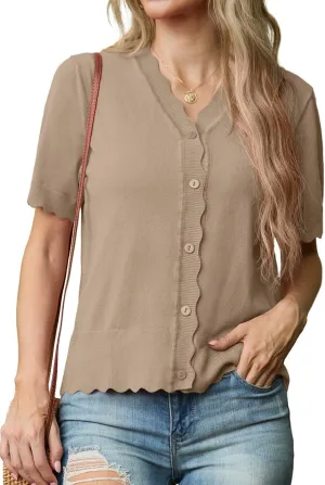 GRECERELLE Womens Summer Lightweight Short Sleeve Cropped Cardigan V-Neck Knit Sweater Shrug for Dressy