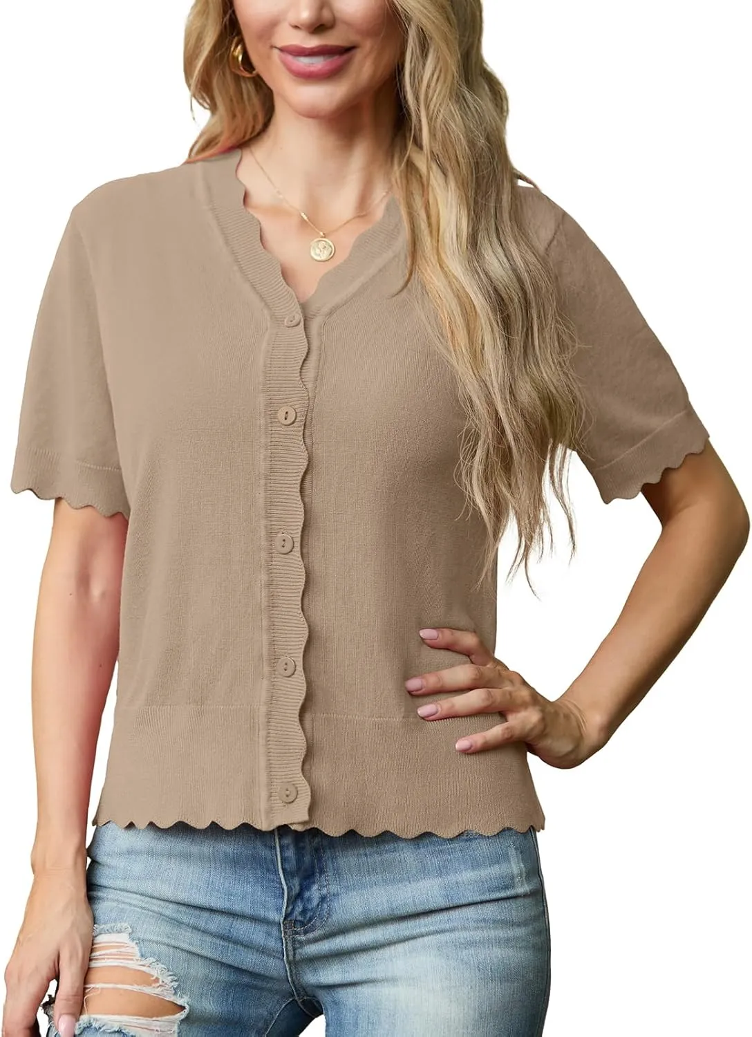 GRECERELLE Womens Summer Lightweight Short Sleeve Cropped Cardigan V-Neck Knit Sweater Shrug for Dressy