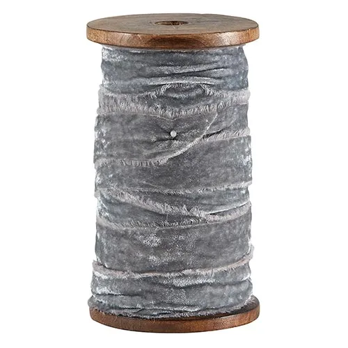 Grey Frayed Velvet Ribbon Spool