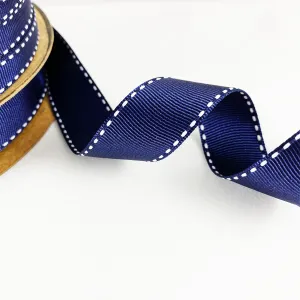 Grosgrain Ribbon Saddle Stitch - Navy/White