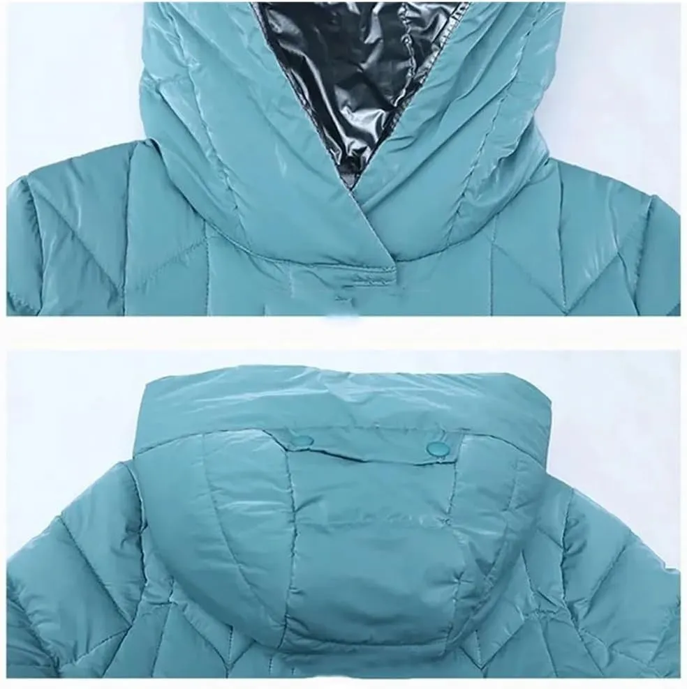 Haitpant Winter Thick Warm Women Parkas Shiny Down Cotton Padded Jacket Slim Hooded Mid-Lenth Outerwear Coats