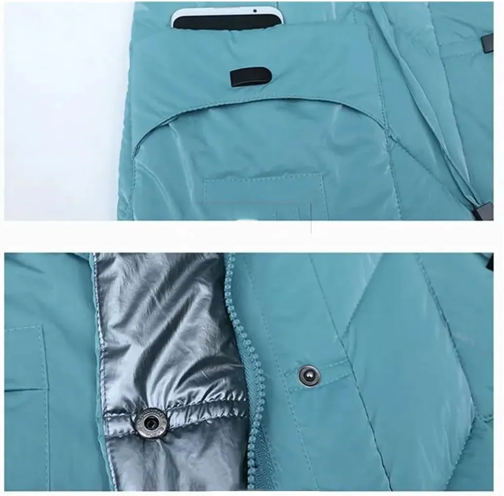 Haitpant Winter Thick Warm Women Parkas Shiny Down Cotton Padded Jacket Slim Hooded Mid-Lenth Outerwear Coats