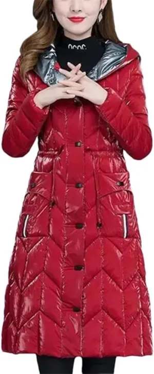 Haitpant Winter Thick Warm Women Parkas Shiny Down Cotton Padded Jacket Slim Hooded Mid-Lenth Outerwear Coats