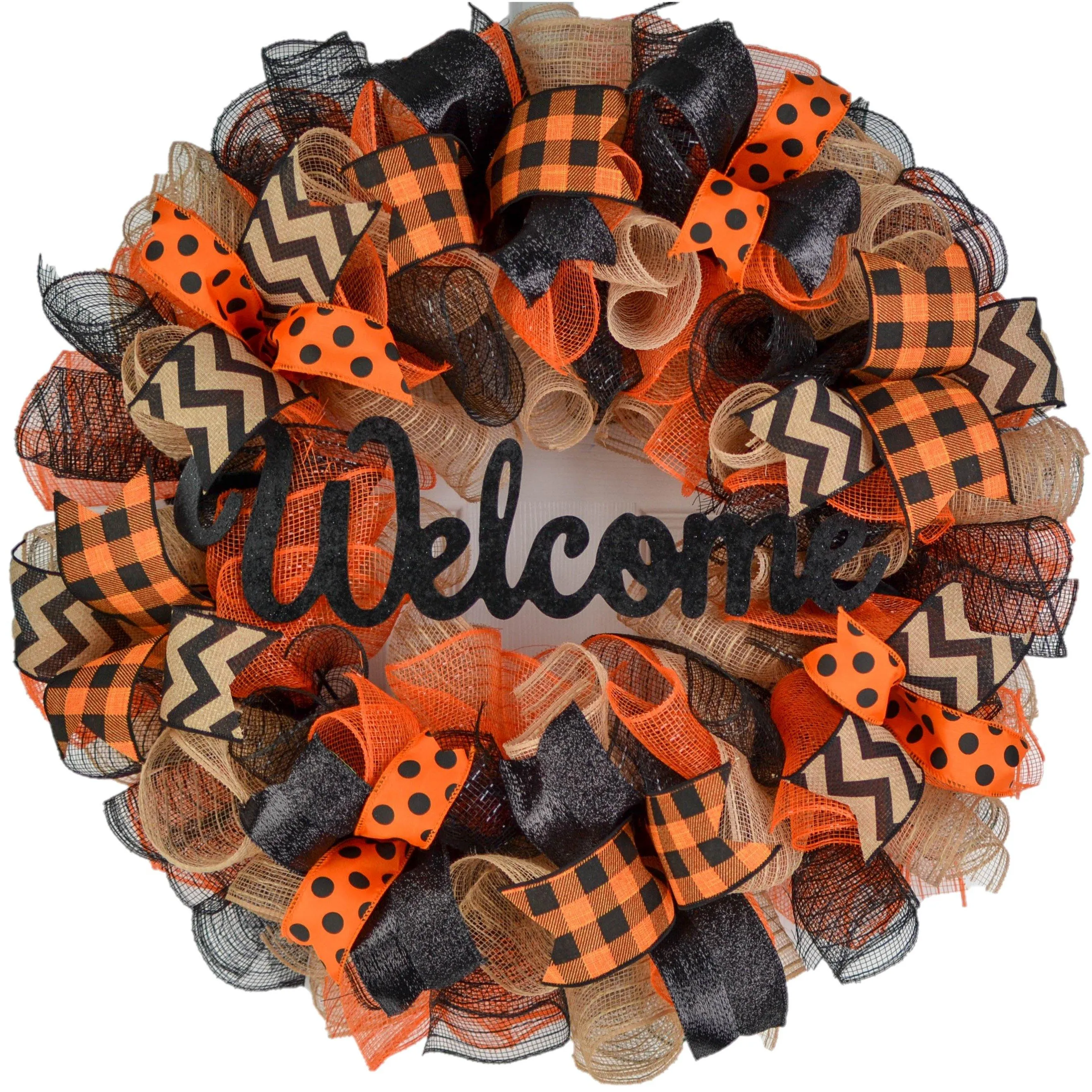 Halloween Door Hanging Wreaths, Orange Black