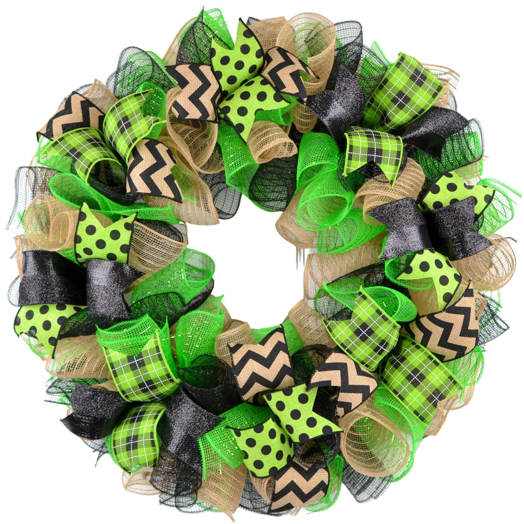 Halloween Wreath for Front Door, Lime Green Black