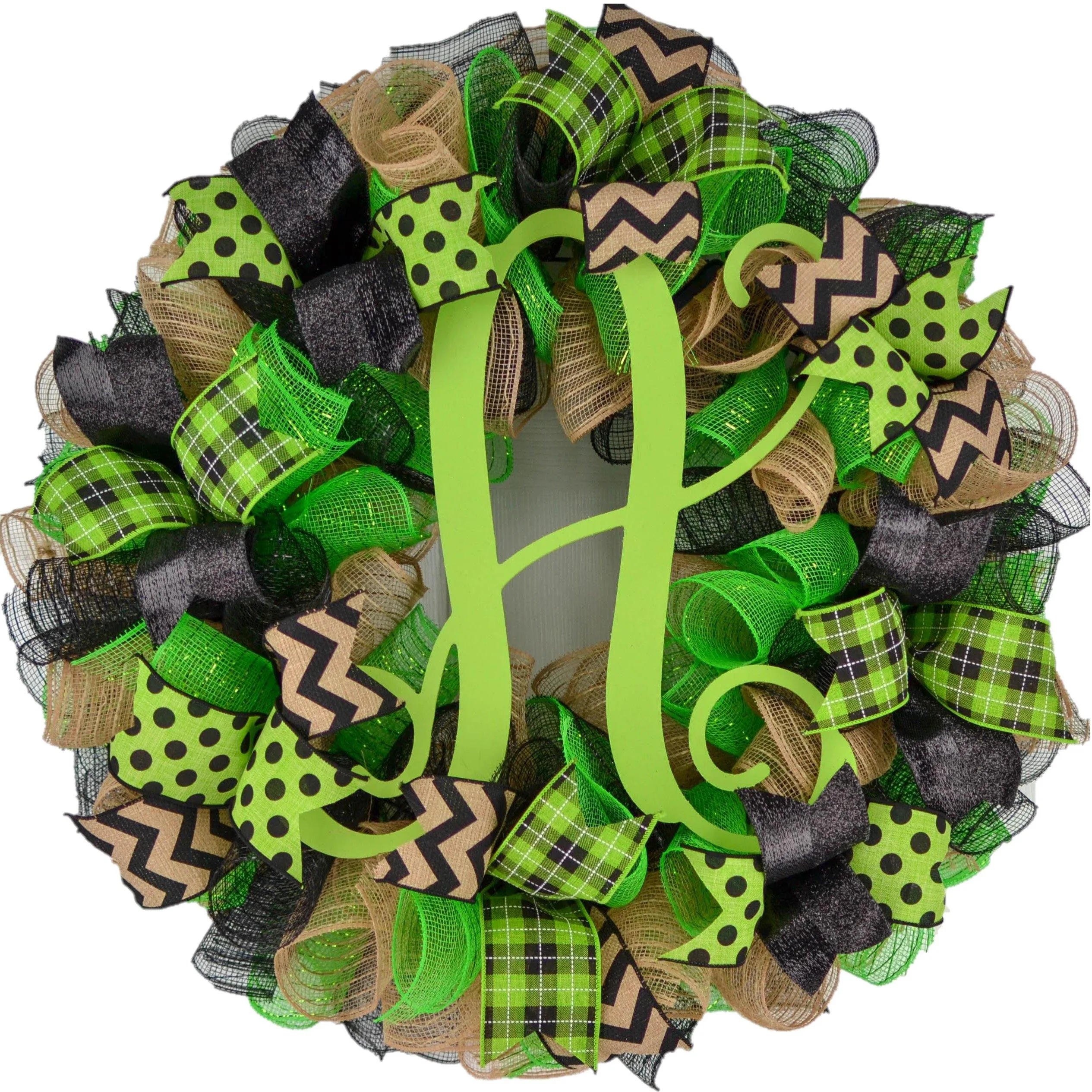 Halloween Wreath for Front Door, Lime Green Black