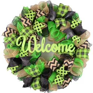 Halloween Wreath for Front Door, Lime Green Black