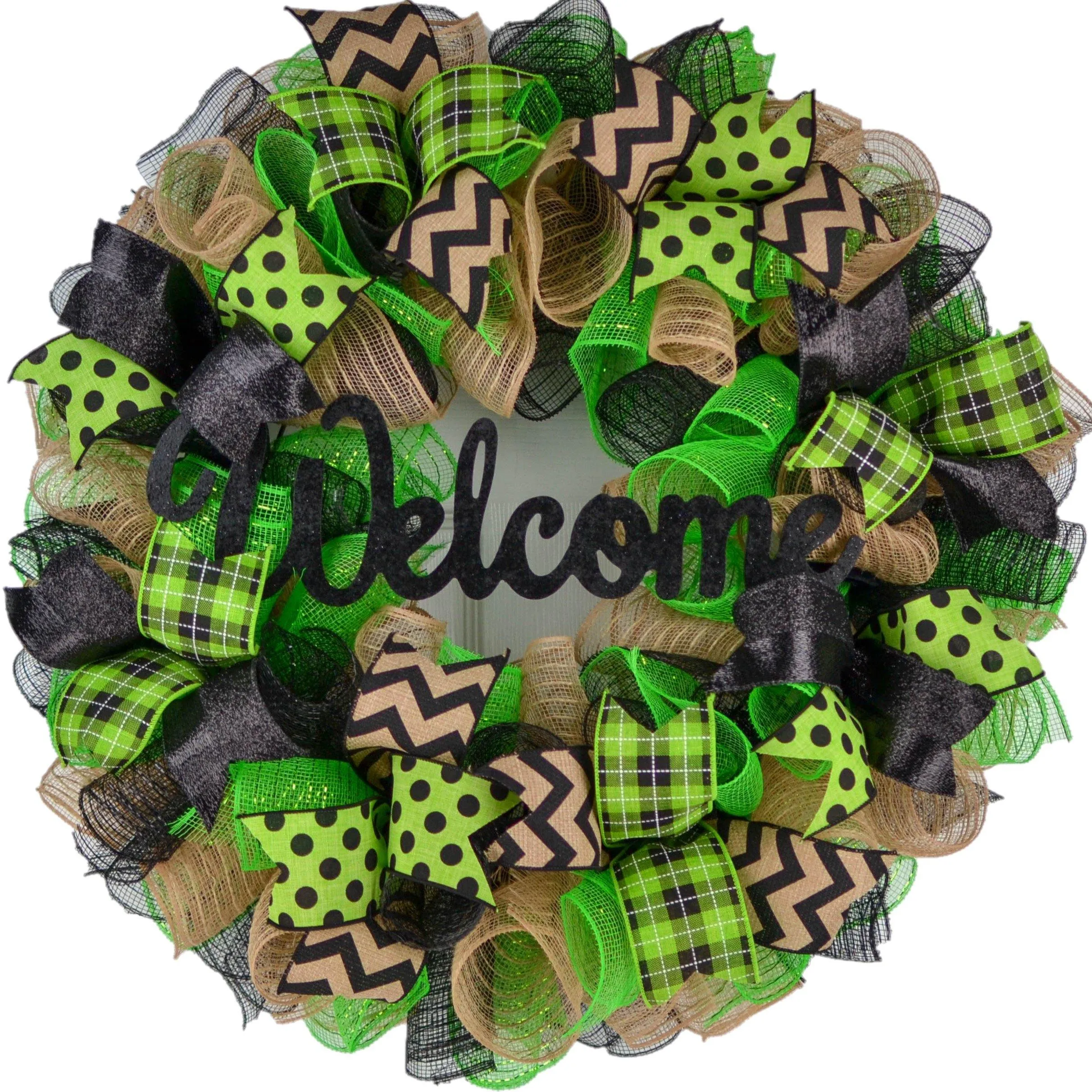 Halloween Wreath for Front Door, Lime Green Black