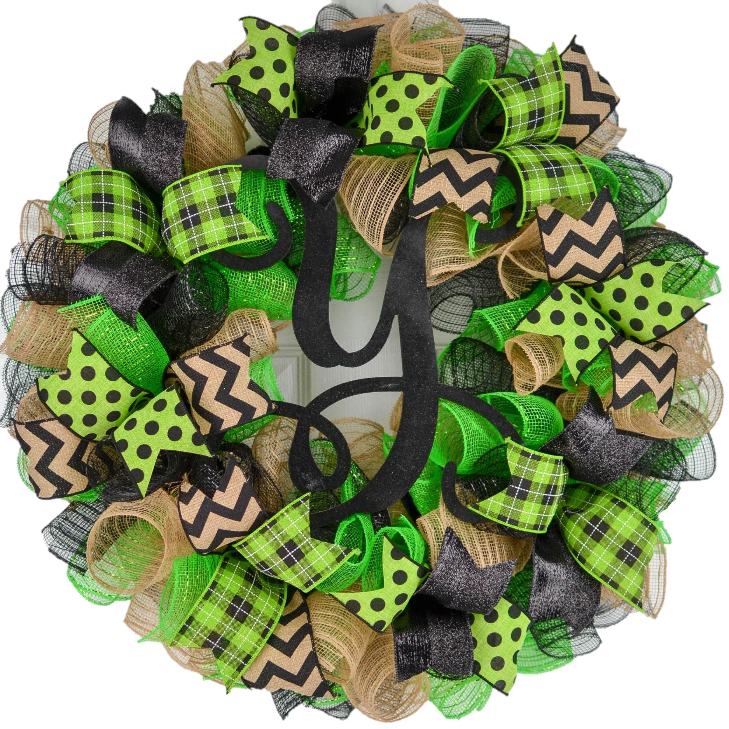 Halloween Wreath for Front Door, Lime Green Black