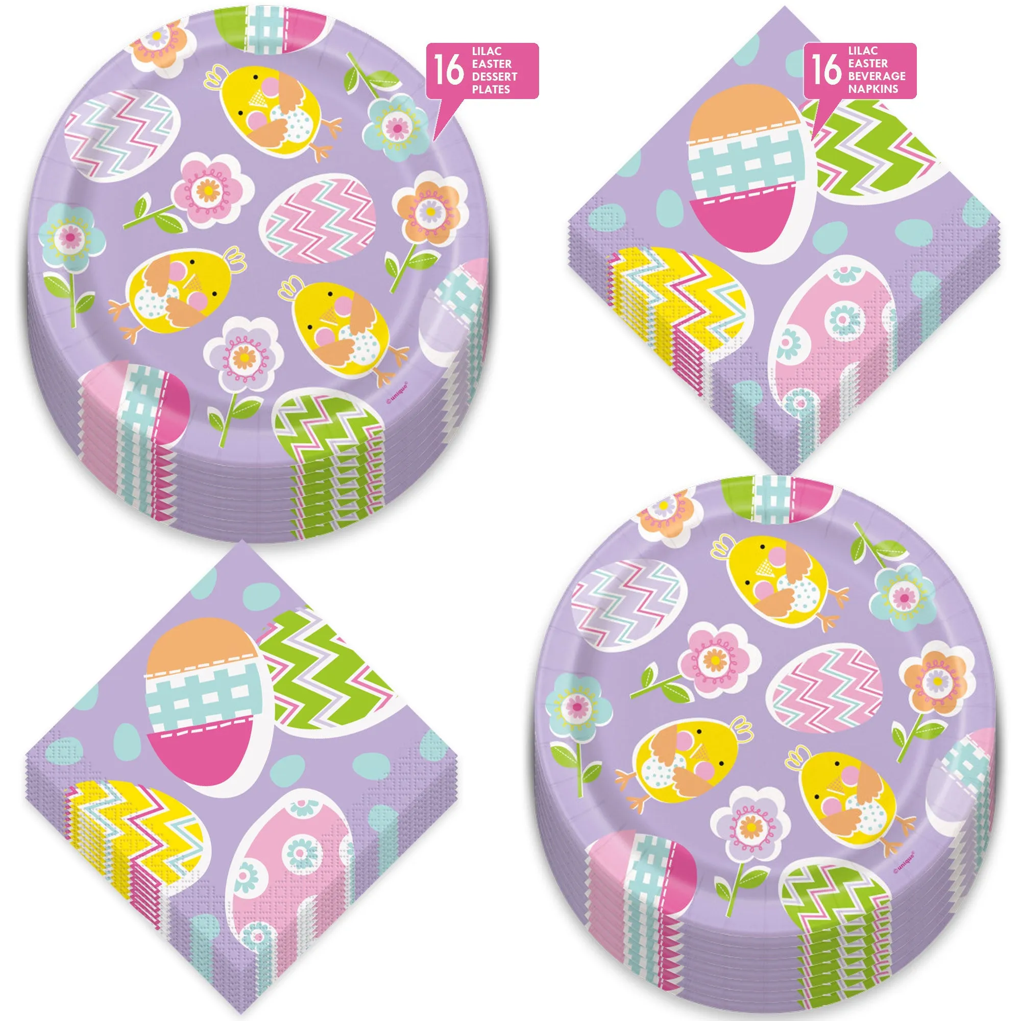 Happy Easter Garland and Bunny Paper Dinner Plates and Luncheon Napkins (Serves 18)