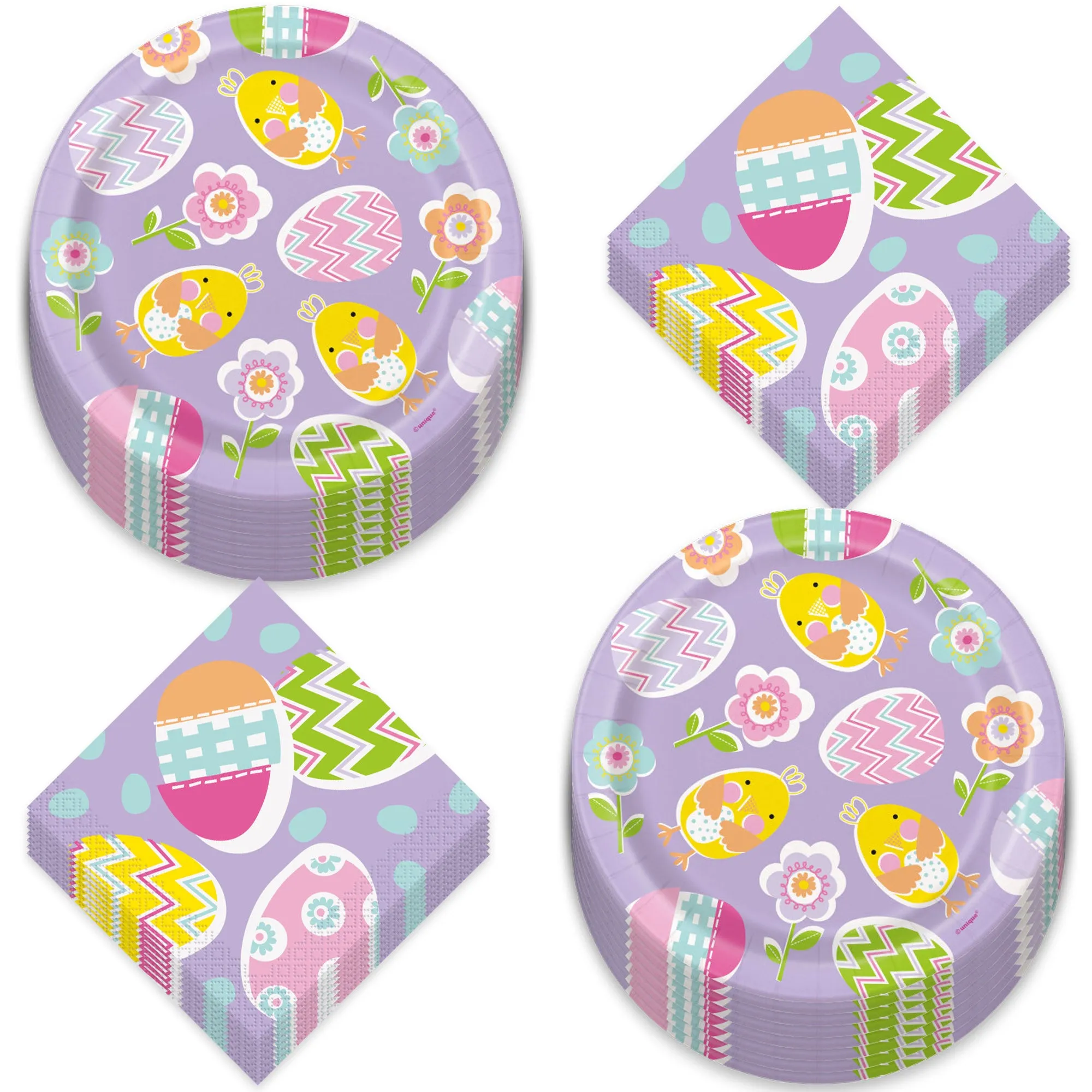 Happy Easter Garland and Bunny Paper Dinner Plates and Luncheon Napkins (Serves 18)