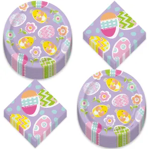 Happy Easter Garland and Bunny Paper Dinner Plates and Luncheon Napkins (Serves 18)