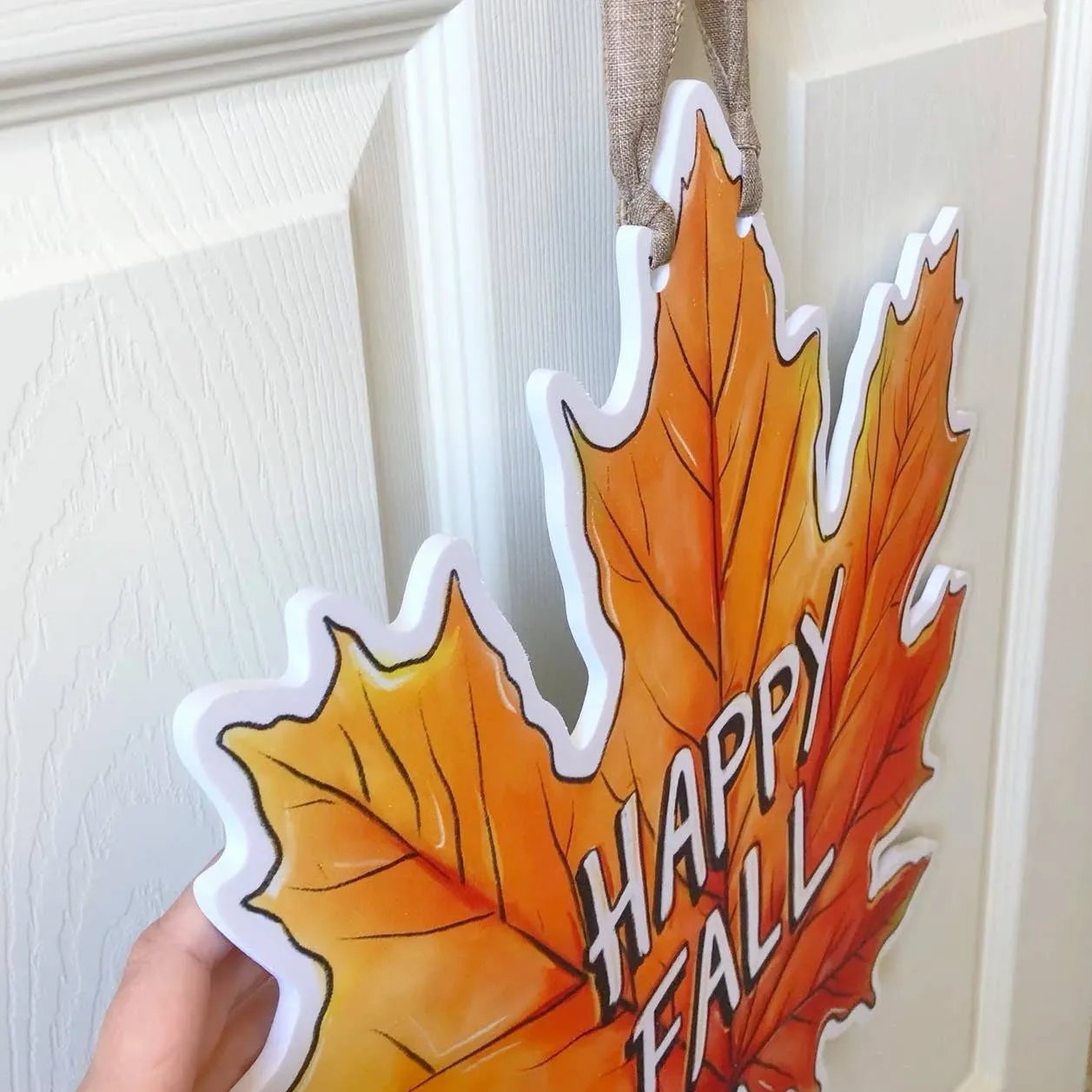 Happy Fall Leaf Autumn Door Hanger - Orange Maple Leaf Decor