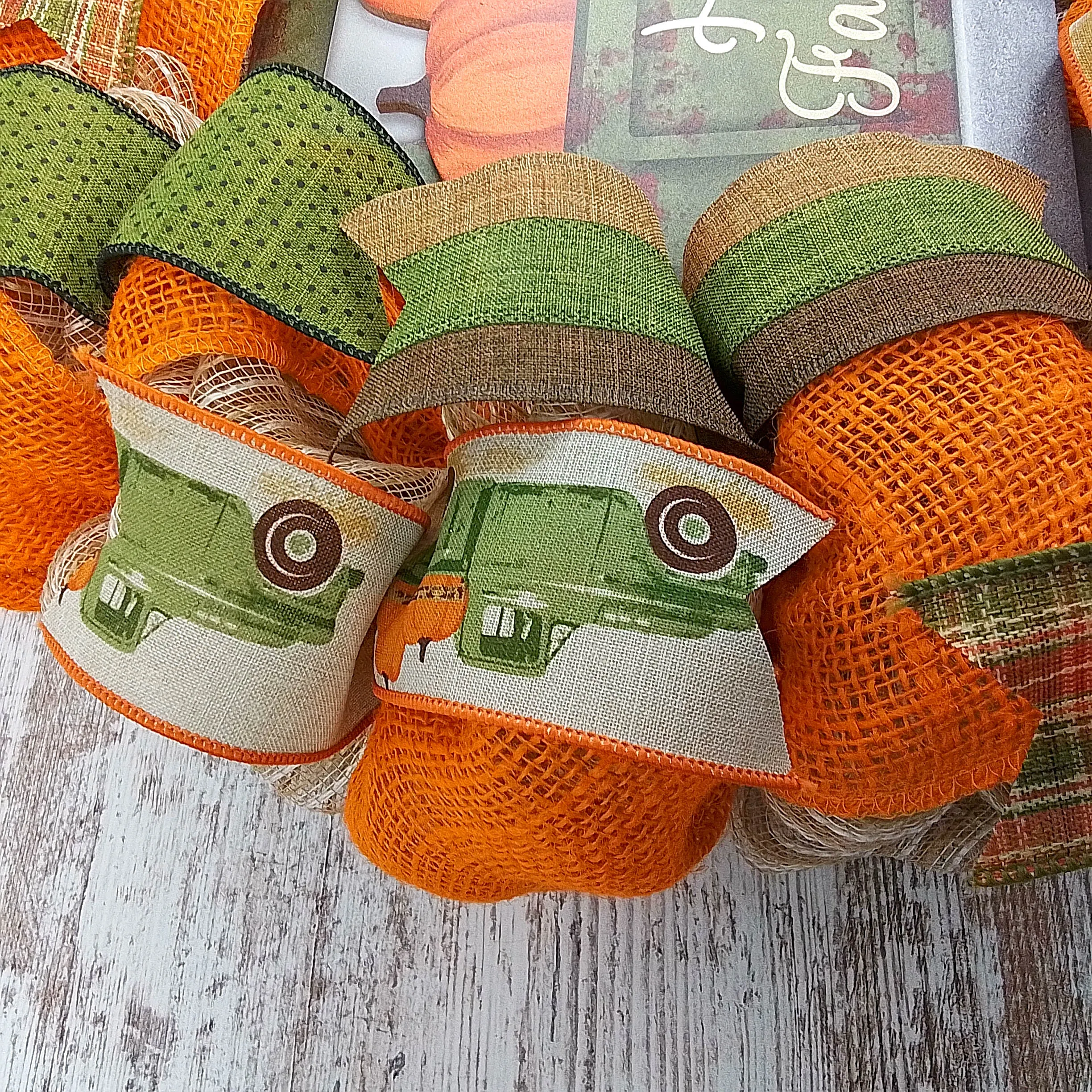 Happy Fall Y'All Wreath - Farm Truck Thanksgiving Front Door Wreath - Brown Orange Burlap Green