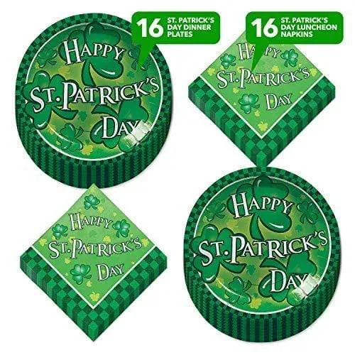 Happy St. Patrick's Day Paper Dinner Plates and Luncheon Napkins (Serves 16)
