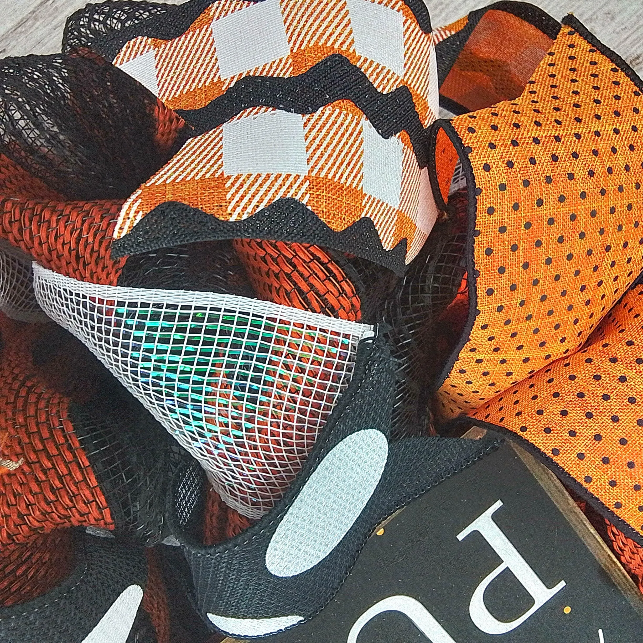 Hello Pumpkin Halloween Door Wreaths | Orange Mesh Front Door Decor | Black Orange Polka Dot