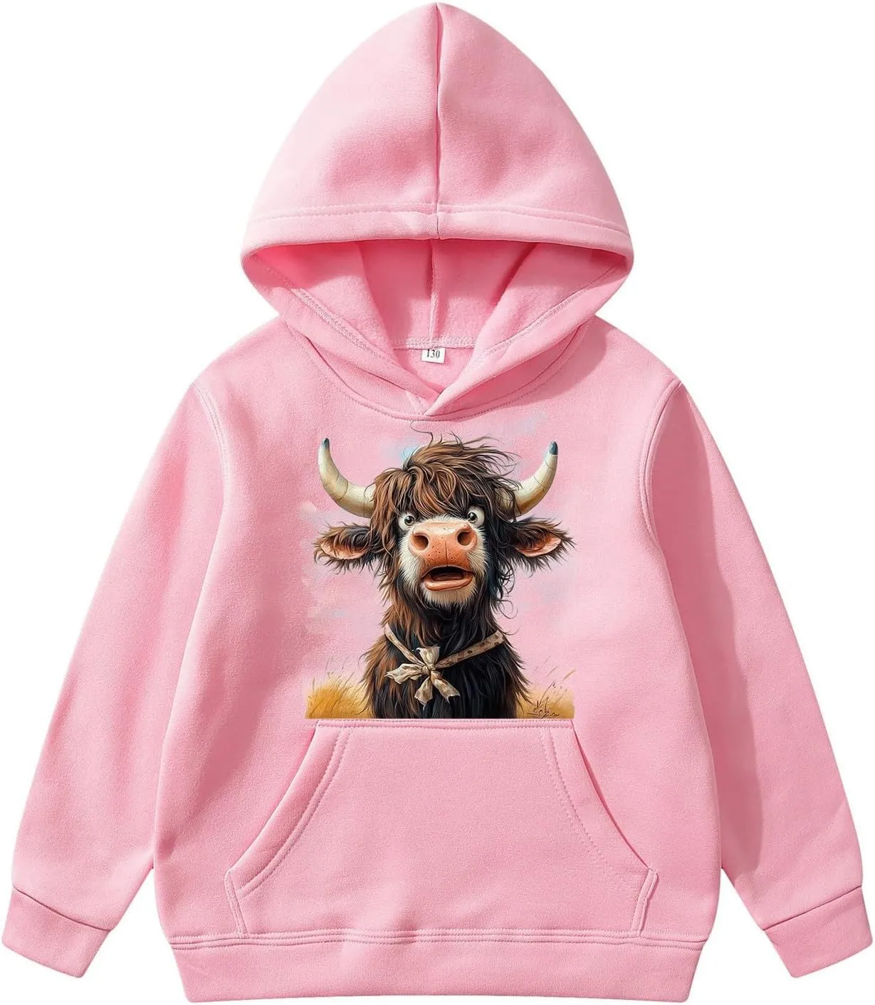 High Land Cow Girls Oversized Hoodie Shirts Dressy Casual Gradient Cute Hooded Pullover Tops Loose Kid Preppy Clothes