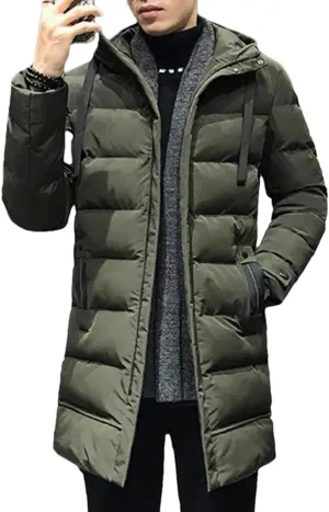 Hndudnff Men Hooded Cotton Padded Coat Parkas Winter Casual Warm Thick Zipper Pockets Jacket