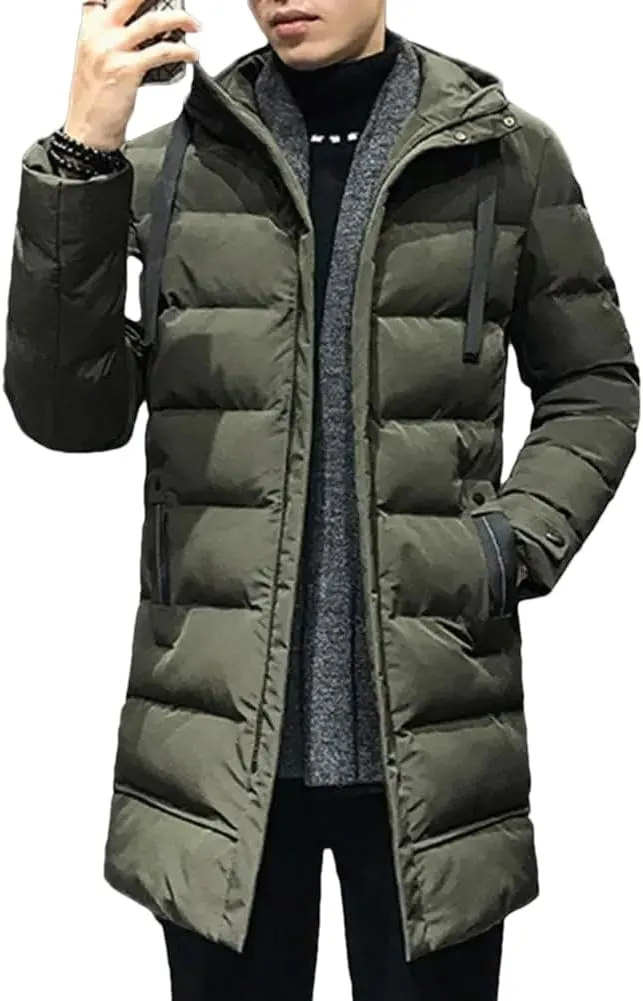 Hndudnff Men Hooded Cotton Padded Coat Parkas Winter Casual Warm Thick Zipper Pockets Jacket