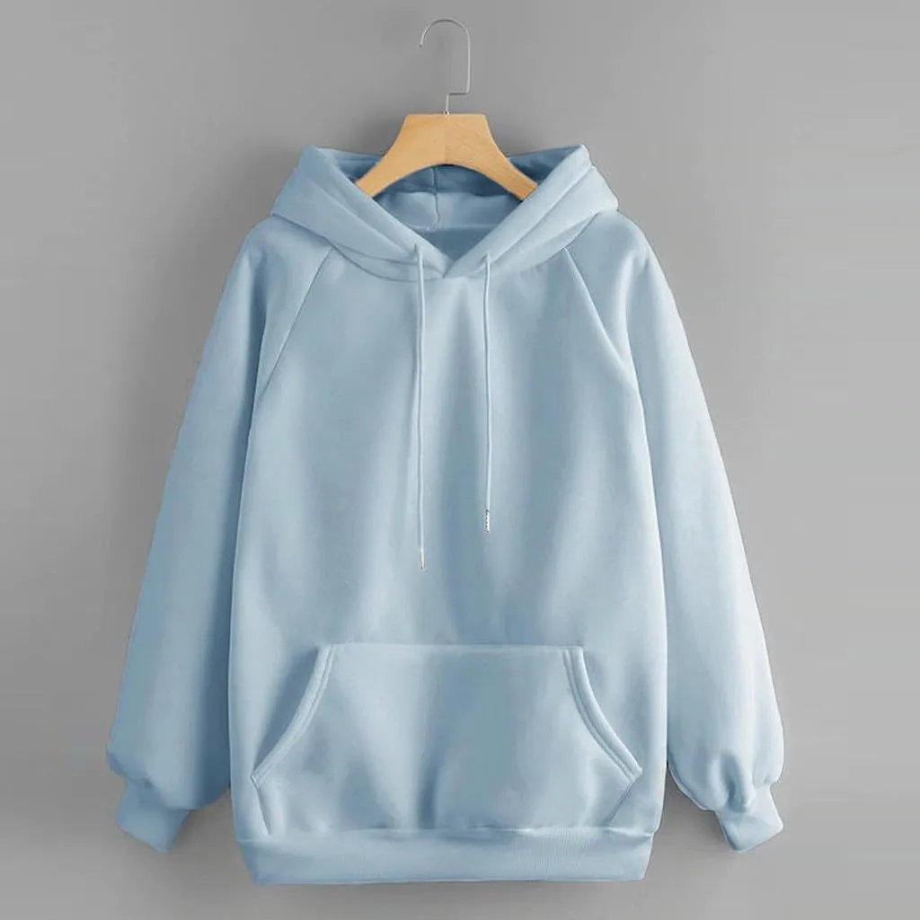 Hoodies for Women Pullover Basic Solid Long Sleeve Crewneck Sweatshirts for Teens Girls Oversized Hooded Tops