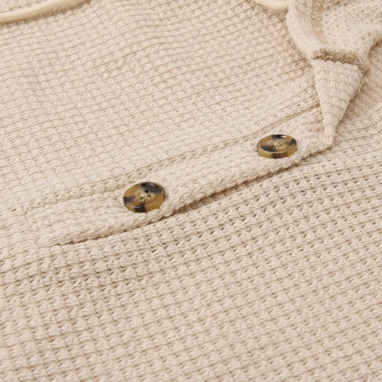 Hoodies for Women Waffle Knit Drawstring Button V Neck Pullover Sweatshirts Fall Sweaters Loose Fit Long Sleeve Tops