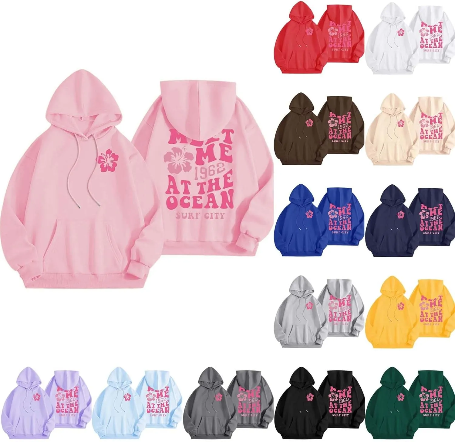 Hoodies Sweatshirt for Women Graphic Trendy Cute Y2K Clothes Girls Pullover Oversized Pink Palm Puff Preppy Hoodies