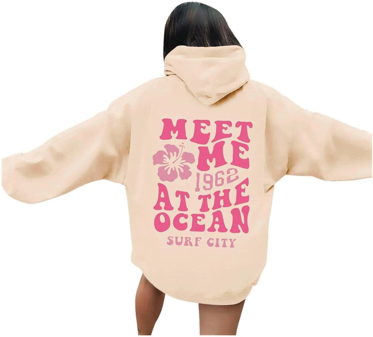 Hoodies Sweatshirt for Women Graphic Trendy Cute Y2K Clothes Girls Pullover Oversized Pink Palm Puff Preppy Hoodies