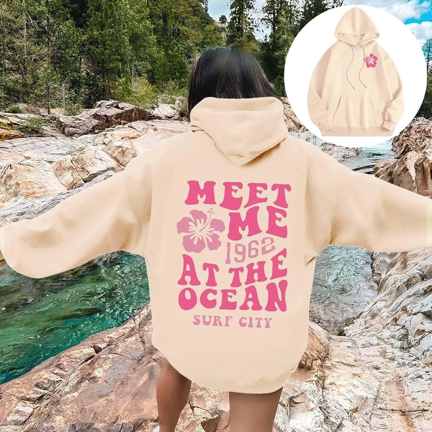 Hoodies Sweatshirt for Women Graphic Trendy Cute Y2K Clothes Girls Pullover Oversized Pink Palm Puff Preppy Hoodies