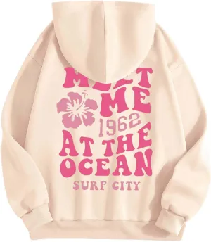 Hoodies Sweatshirt for Women Graphic Trendy Cute Y2K Clothes Girls Pullover Oversized Pink Palm Puff Preppy Hoodies