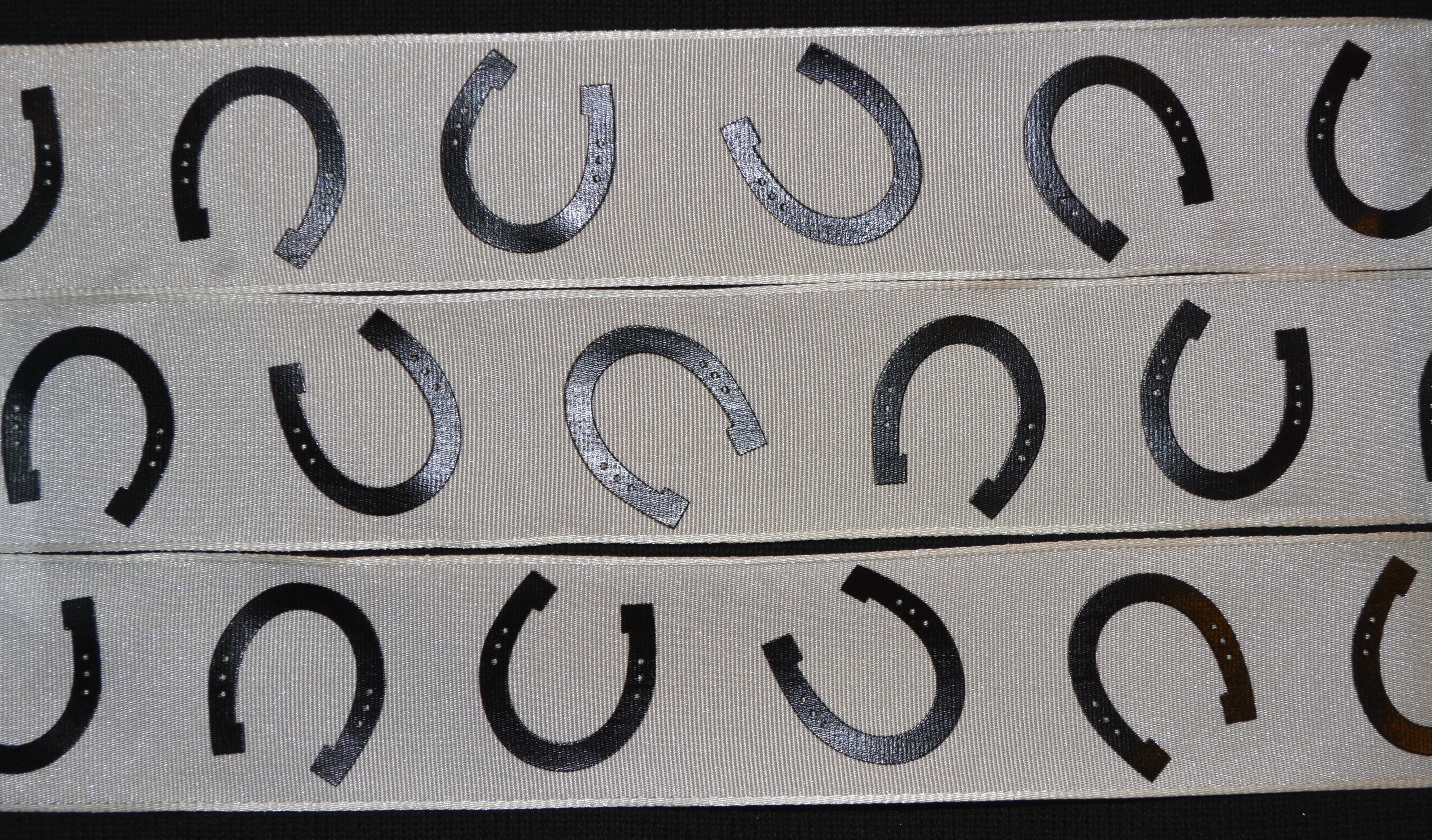 Horseshoe Ribbon - 1 1/2 inch Printed Satin Wired Ribbon