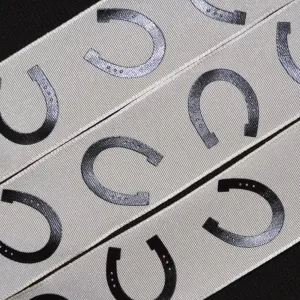 Horseshoe Ribbon - 1 1/2 inch Printed Satin Wired Ribbon