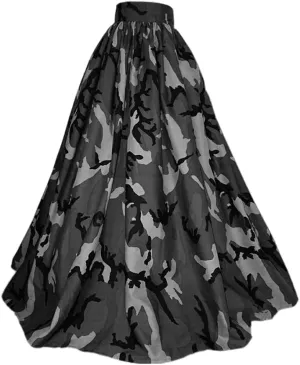 HS-LK Women Stretchy High Waisted A-line Swing Skirt Camo Print Pleated Flared Maxi Skirt