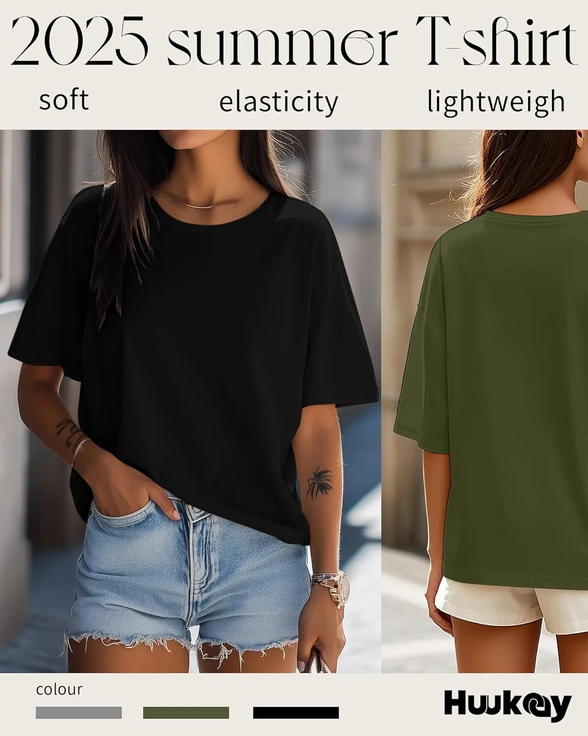 Huukeay 3 Pcs Womens Half Sleeve Top Elbow Length T Shirt Women Round Neck Basic T Shirt Summer Casual Blouses