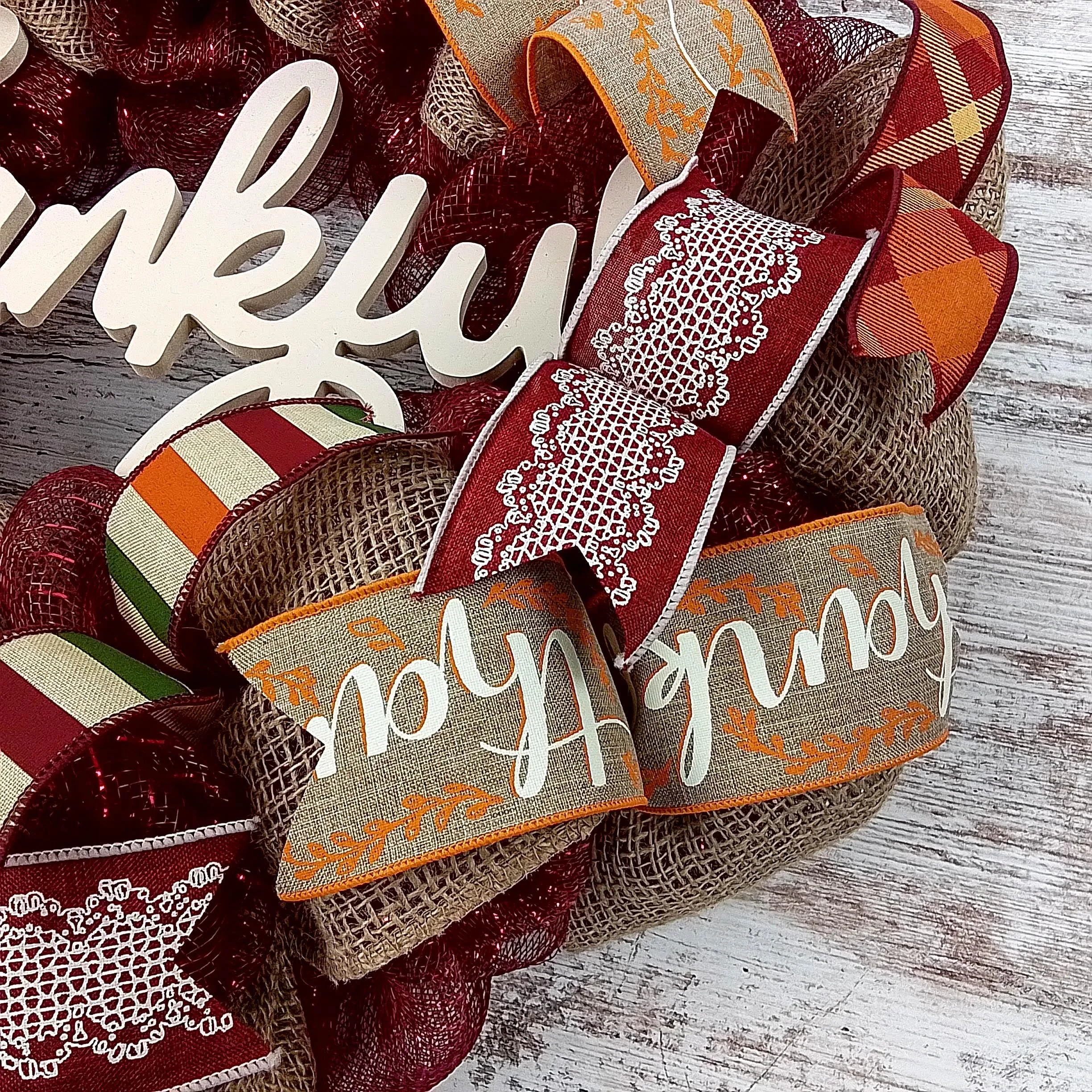 Ivory Thankful Wreath | Happy Fall Thanksgiving Deco Mesh Front Door Wreath