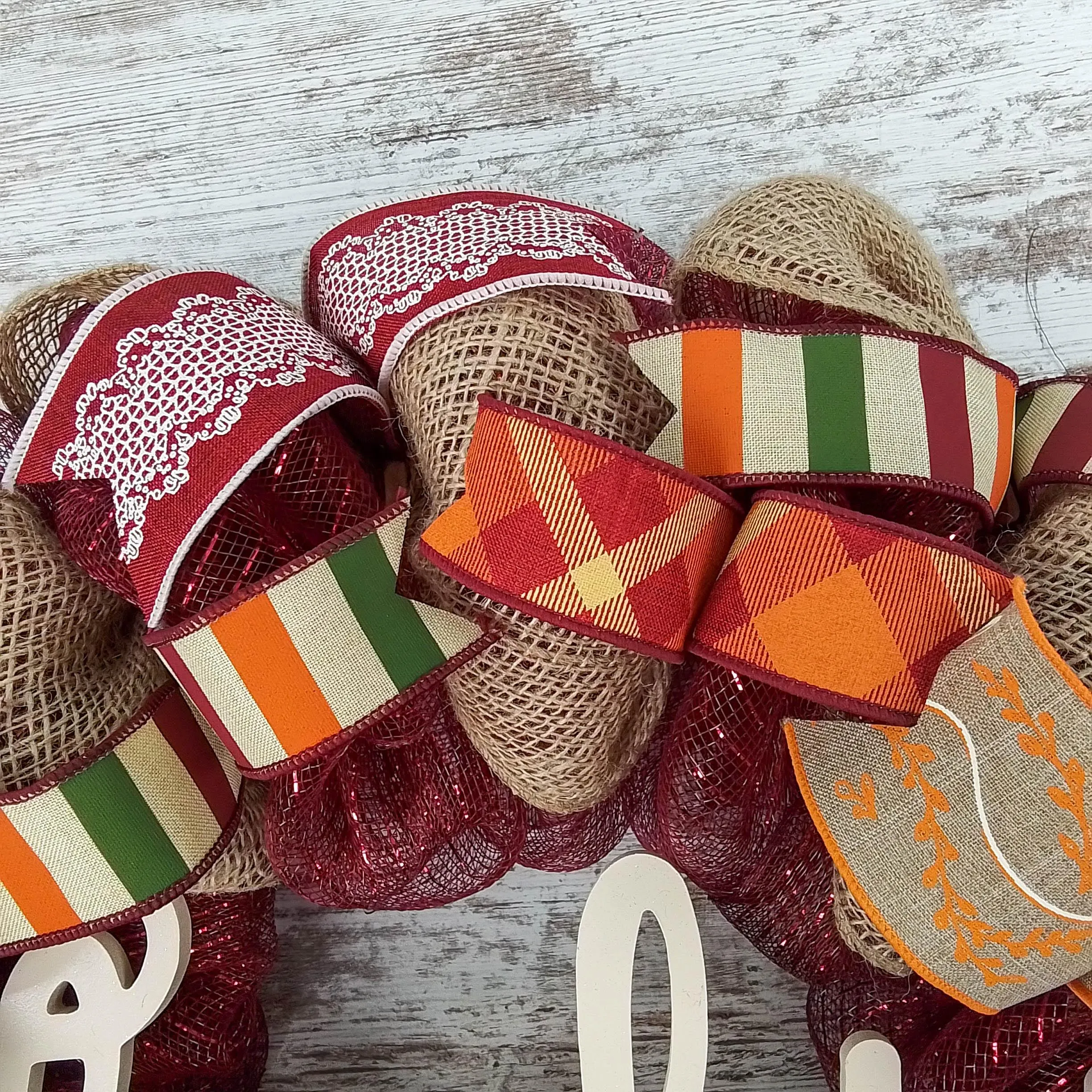 Ivory Thankful Wreath | Happy Fall Thanksgiving Deco Mesh Front Door Wreath