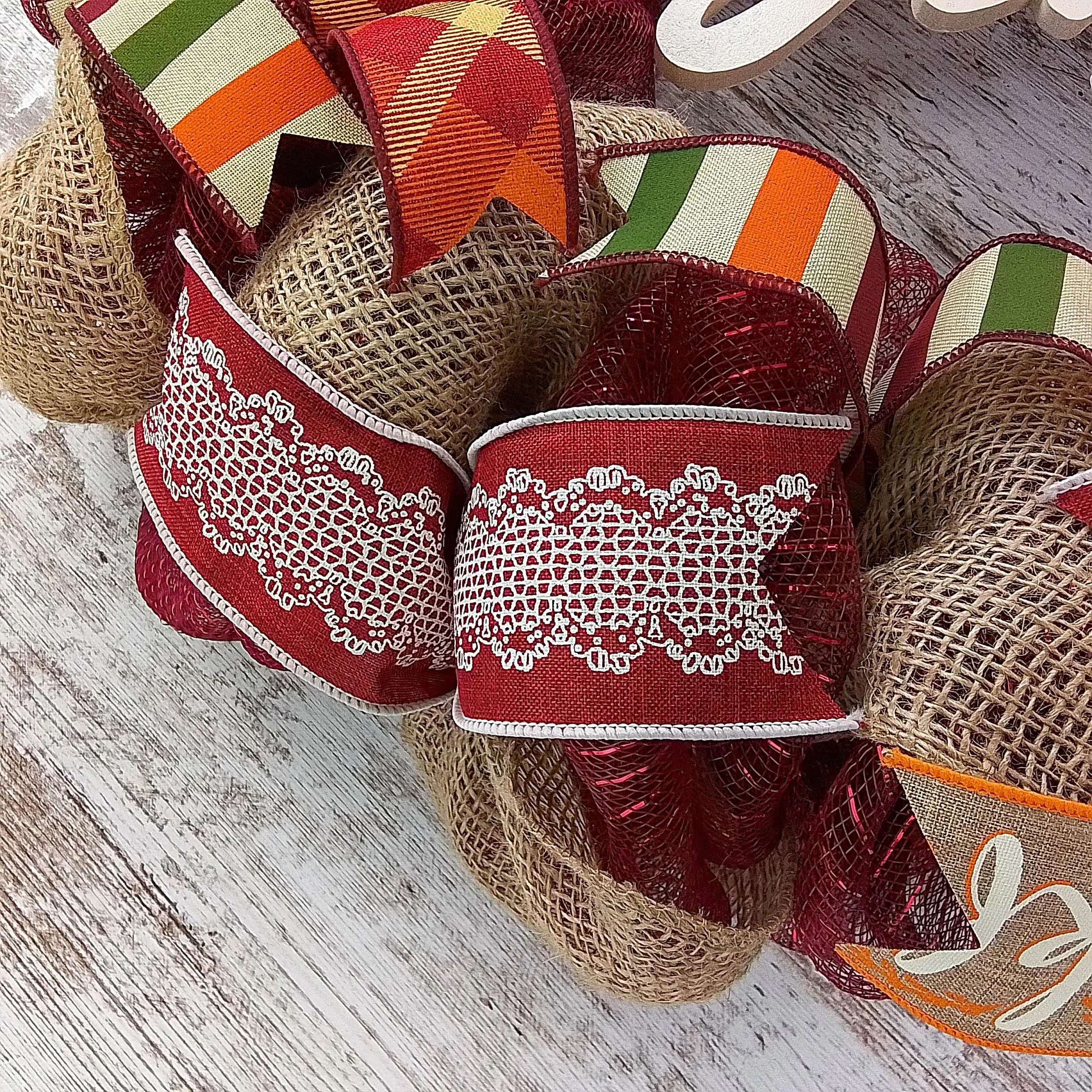Ivory Thankful Wreath | Happy Fall Thanksgiving Deco Mesh Front Door Wreath