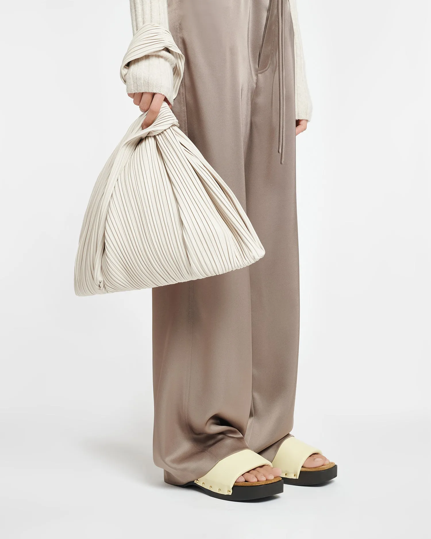 Jen Large -  Pleated Alt-Leather Bag - White