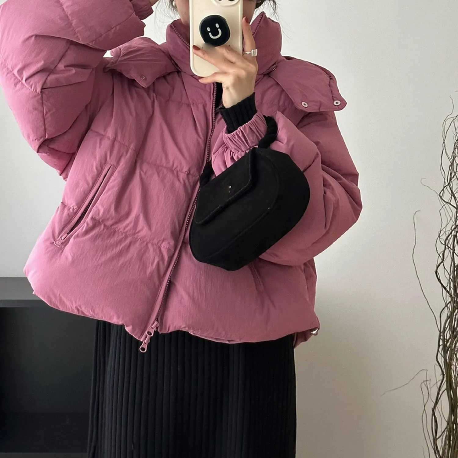 JEsilunmaMY Women's Warm Winter Hooded Puffer Jacket Thicken Insulated Short Down Coats Cropped Padded Cotton Coat with Hood