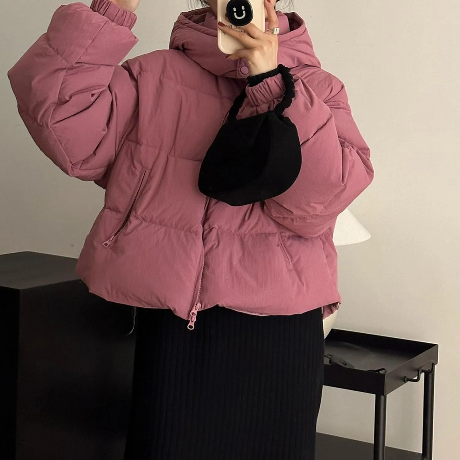 JEsilunmaMY Women's Warm Winter Hooded Puffer Jacket Thicken Insulated Short Down Coats Cropped Padded Cotton Coat with Hood