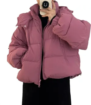 JEsilunmaMY Women's Warm Winter Hooded Puffer Jacket Thicken Insulated Short Down Coats Cropped Padded Cotton Coat with Hood