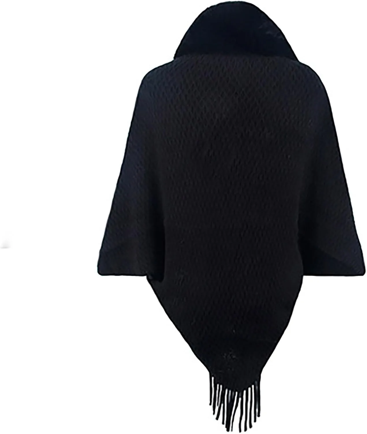 JOAU Women Faux Fur Collar Shawl Wraps Fringed Open Front Cardigan Cloak Coat Knitted Winter Warm Tassels Sweater Capes